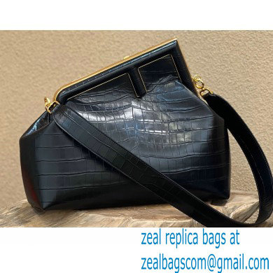 Fendi First Medium Crocodile Pattern Bag Black 2021