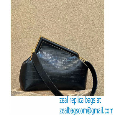 Fendi First Medium Crocodile Pattern Bag Black 2021 - Click Image to Close