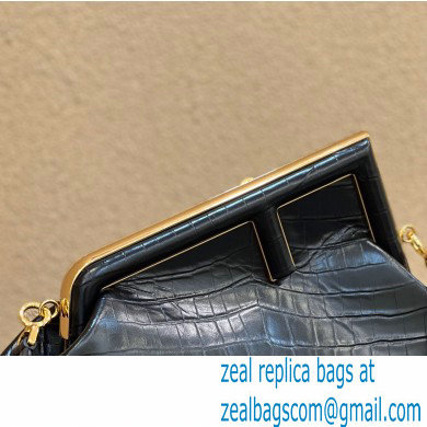 Fendi First Medium Crocodile Pattern Bag Black 2021 - Click Image to Close