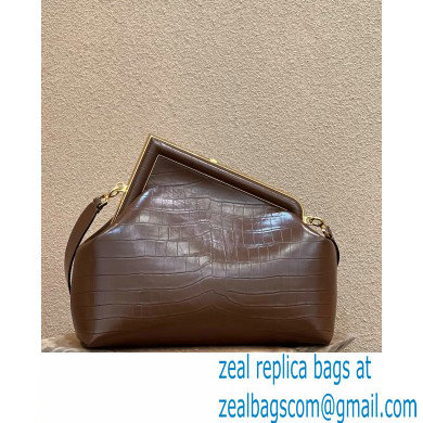 Fendi First Medium Crocodile Pattern Bag Coffee 2021 - Click Image to Close