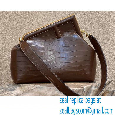 Fendi First Medium Crocodile Pattern Bag Coffee 2021