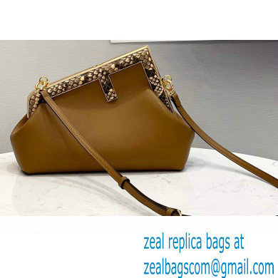 Fendi First Small Leather Bag Brown/Python Details 2021 - Click Image to Close