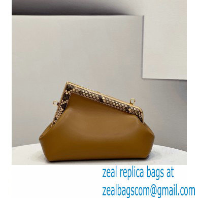 Fendi First Small Leather Bag Brown/Python Details 2021 - Click Image to Close