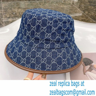 GUCCI GG CANVAS BUCKET HAT DENIM BLUE