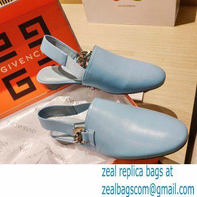 Givenchy Heel 3cm G Chain Slingback Flat Mules Light Blue 2021 - Click Image to Close