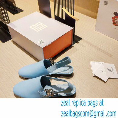 Givenchy Heel 3cm G Chain Slingback Flat Mules Light Blue 2021 - Click Image to Close