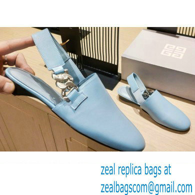 Givenchy Heel 3cm G Chain Slingback Flat Mules Light Blue 2021 - Click Image to Close