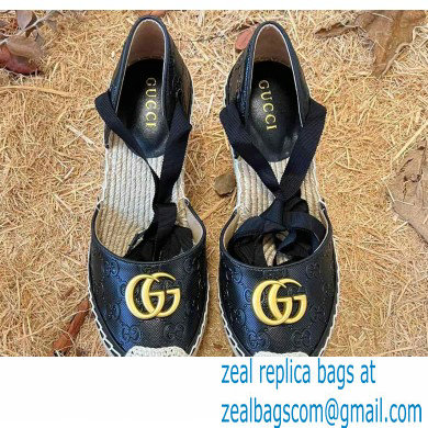 Gucci GG Leather Platform 10cm Espadrilles Black 2022 - Click Image to Close