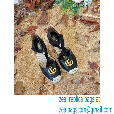 Gucci GG Leather Platform 10cm Espadrilles Black 2022 - Click Image to Close