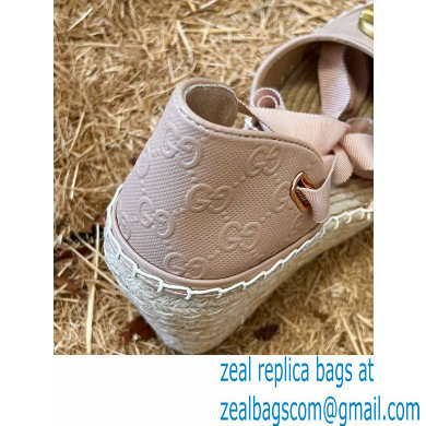 Gucci GG Leather Platform 10cm Espadrilles Dusty Pink 2022