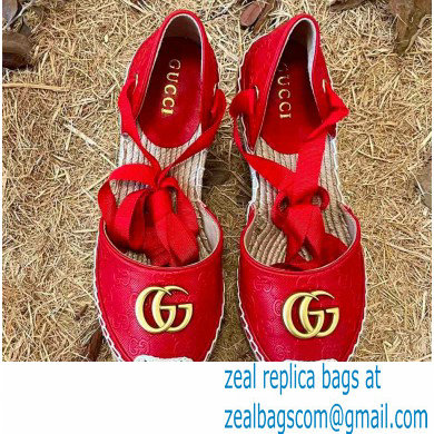 Gucci GG Leather Platform 10cm Espadrilles Red 2022 - Click Image to Close