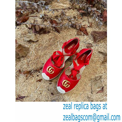 Gucci GG Leather Platform 10cm Espadrilles Red 2022