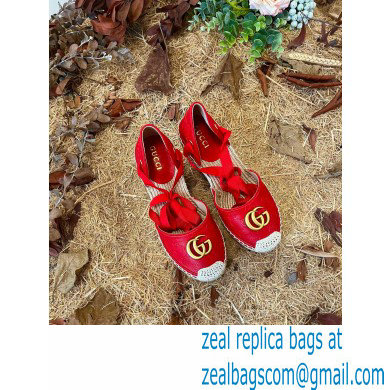 Gucci GG Leather Platform 10cm Espadrilles Red 2022