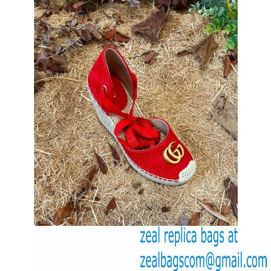 Gucci GG Leather Platform 10cm Espadrilles Red 2022