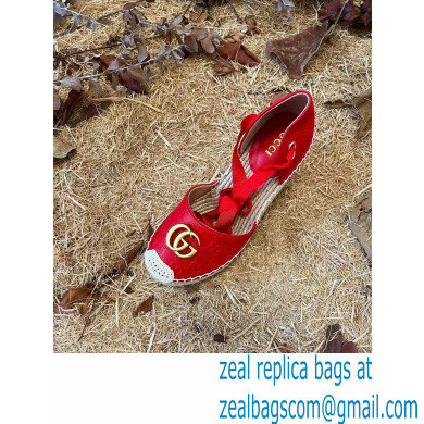 Gucci GG Leather Platform 10cm Espadrilles Red 2022