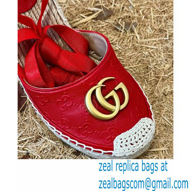 Gucci GG Leather Platform 10cm Espadrilles Red 2022