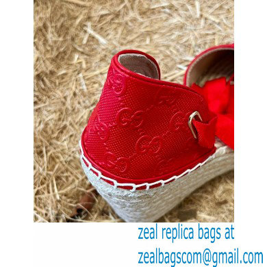 Gucci GG Leather Platform 10cm Espadrilles Red 2022