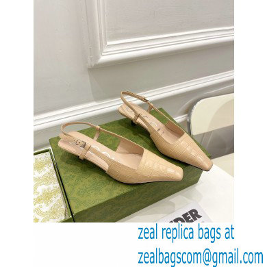 Gucci Heel 4cm Crocodile Print Slingback Pumps Beige 2022