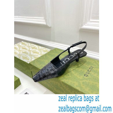 Gucci Heel 4cm Crocodile Print Slingback Pumps Black 2022 - Click Image to Close