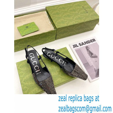 Gucci Heel 4cm Crystals Slingback Pumps Black 2022
