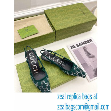 Gucci Heel 4cm GG Slingback Pumps Mesh Green/Crystals 2022