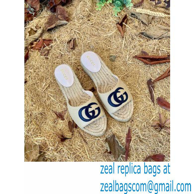 Gucci Heel 6cm Double G Leather Espadrilles Slide Sandals Beige 2022 - Click Image to Close