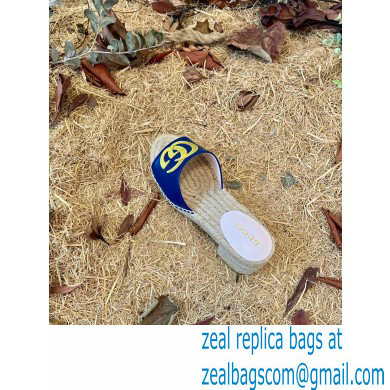 Gucci Heel 6cm Double G Leather Espadrilles Slide Sandals Blue 2022