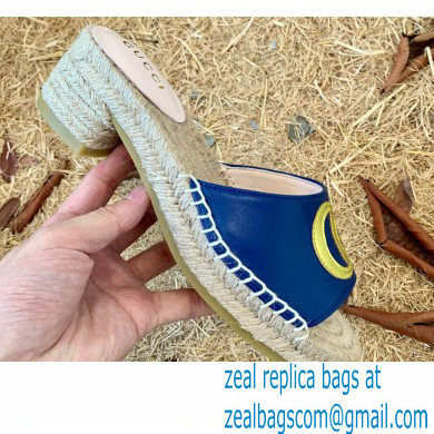 Gucci Heel 6cm Double G Leather Espadrilles Slide Sandals Blue 2022 - Click Image to Close