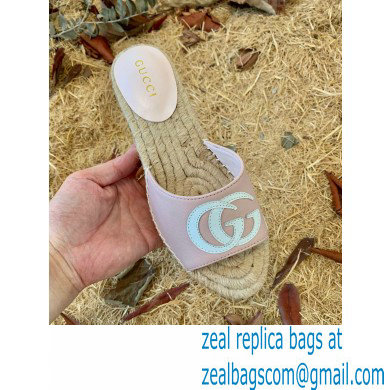 Gucci Heel 6cm Double G Leather Espadrilles Slide Sandals Pastel Pink 2022 - Click Image to Close