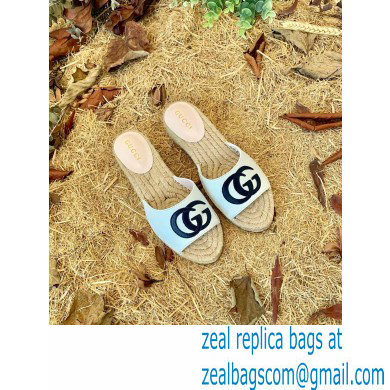 Gucci Heel 6cm Double G Leather Espadrilles Slide Sandals White 2022