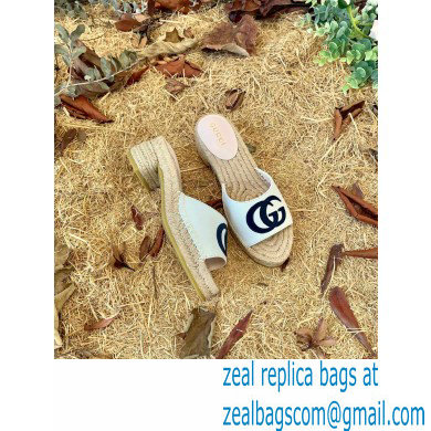Gucci Heel 6cm Double G Leather Espadrilles Slide Sandals White 2022