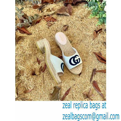 Gucci Heel 6cm Double G Leather Espadrilles Slide Sandals White 2022 - Click Image to Close