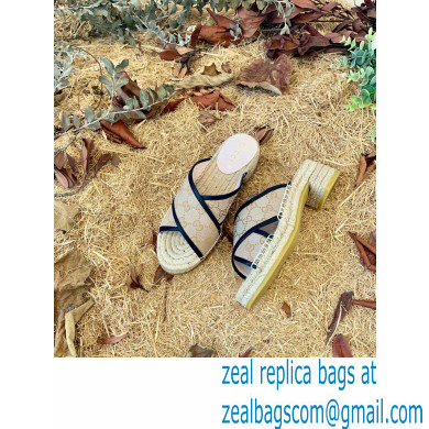 Gucci Heel 6cm GG Canvas Espadrilles Slide Sandals Beige 2022