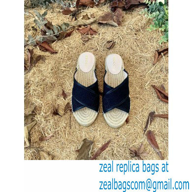 Gucci Heel 6cm GG Canvas Espadrilles Slide Sandals Black 2022