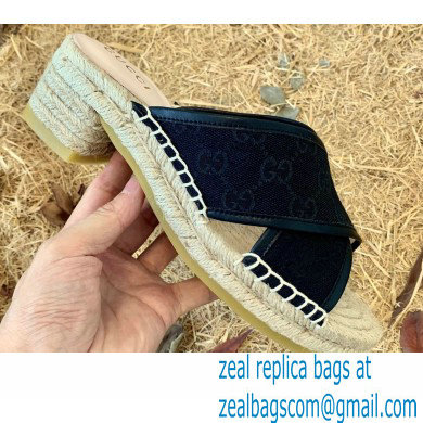 Gucci Heel 6cm GG Canvas Espadrilles Slide Sandals Black 2022 - Click Image to Close