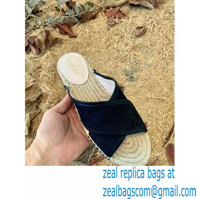 Gucci Heel 6cm GG Canvas Espadrilles Slide Sandals Black 2022
