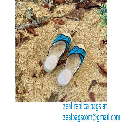 Gucci Heel 6cm GG Canvas Espadrilles Slide Sandals Blue 2022 - Click Image to Close