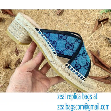 Gucci Heel 6cm GG Canvas Espadrilles Slide Sandals Blue 2022 - Click Image to Close