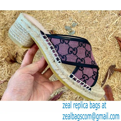 Gucci Heel 6cm GG Canvas Espadrilles Slide Sandals Pink 2022