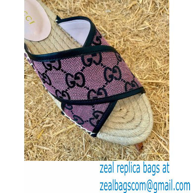 Gucci Heel 6cm GG Canvas Espadrilles Slide Sandals Pink 2022 - Click Image to Close