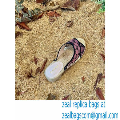 Gucci Heel 6cm GG Canvas Espadrilles Slide Sandals Pink 2022