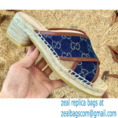Gucci Heel 6cm GG Espadrilles Slide Sandals Denim Blue 2022