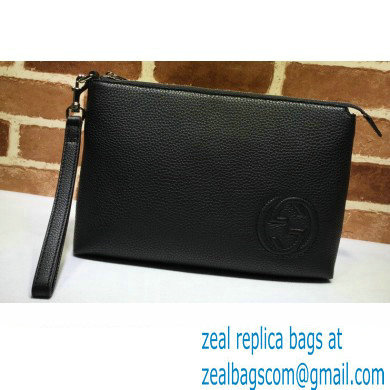 Gucci Leather Pouch Bag with Interlocking G 322054 Black 2021 - Click Image to Close