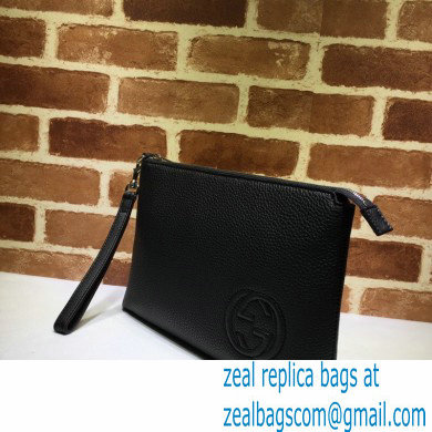 Gucci Leather Pouch Bag with Interlocking G 322054 Black 2021 - Click Image to Close