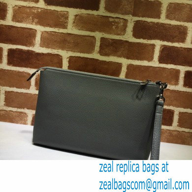 Gucci Leather Pouch Bag with Interlocking G 322054 Gray 2021 - Click Image to Close