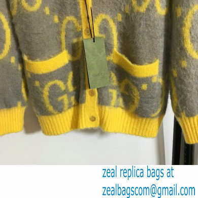 Gucci gray/yellow gg mohair cardigan 2021