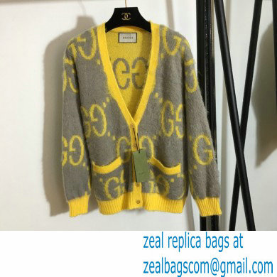 Gucci gray/yellow gg mohair cardigan 2021