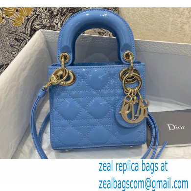 Lady Dior Micro Bag in Patent Cannage Calfskin Blue 2021