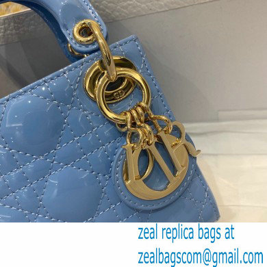 Lady Dior Micro Bag in Patent Cannage Calfskin Blue 2021