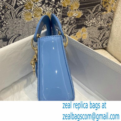 Lady Dior Micro Bag in Patent Cannage Calfskin Blue 2021